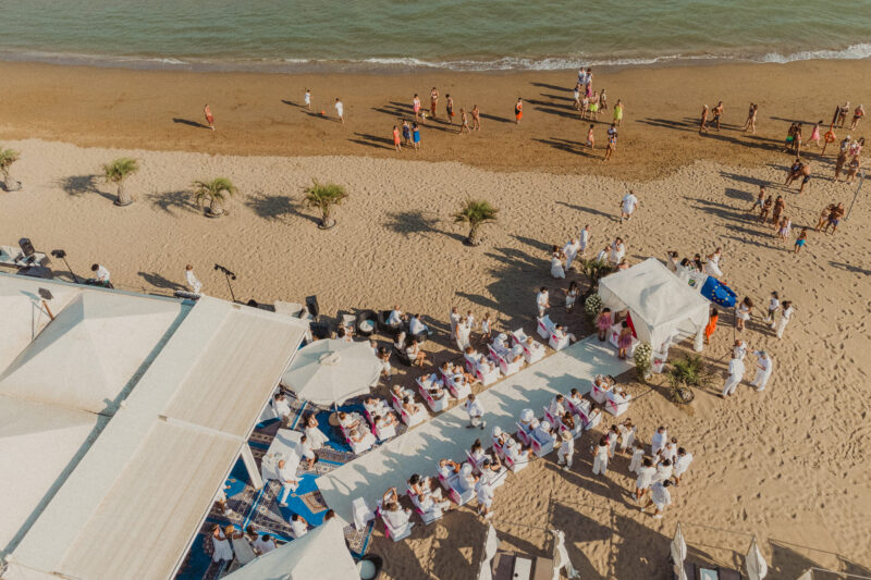 Vista aerea drone Matrimonio civile al mare in spiaggia, Matrimonio al Ristorante da Jerry, Cavallino Treporti, Jesolo Venezia